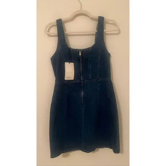 Western Denim Mini Dress Bodycon Square Neck Country Concert Cowgirl Size L  NEW - Picture 6 of 9